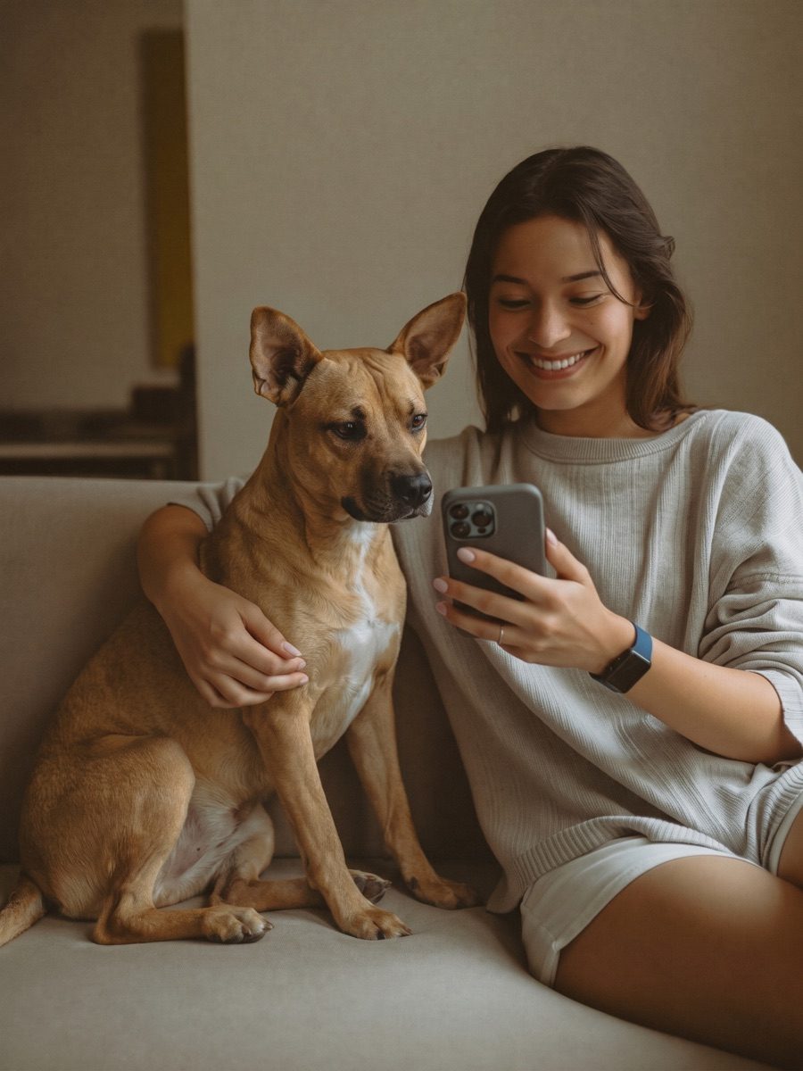 Dueña revisando el expediente de su perro en PetFicha